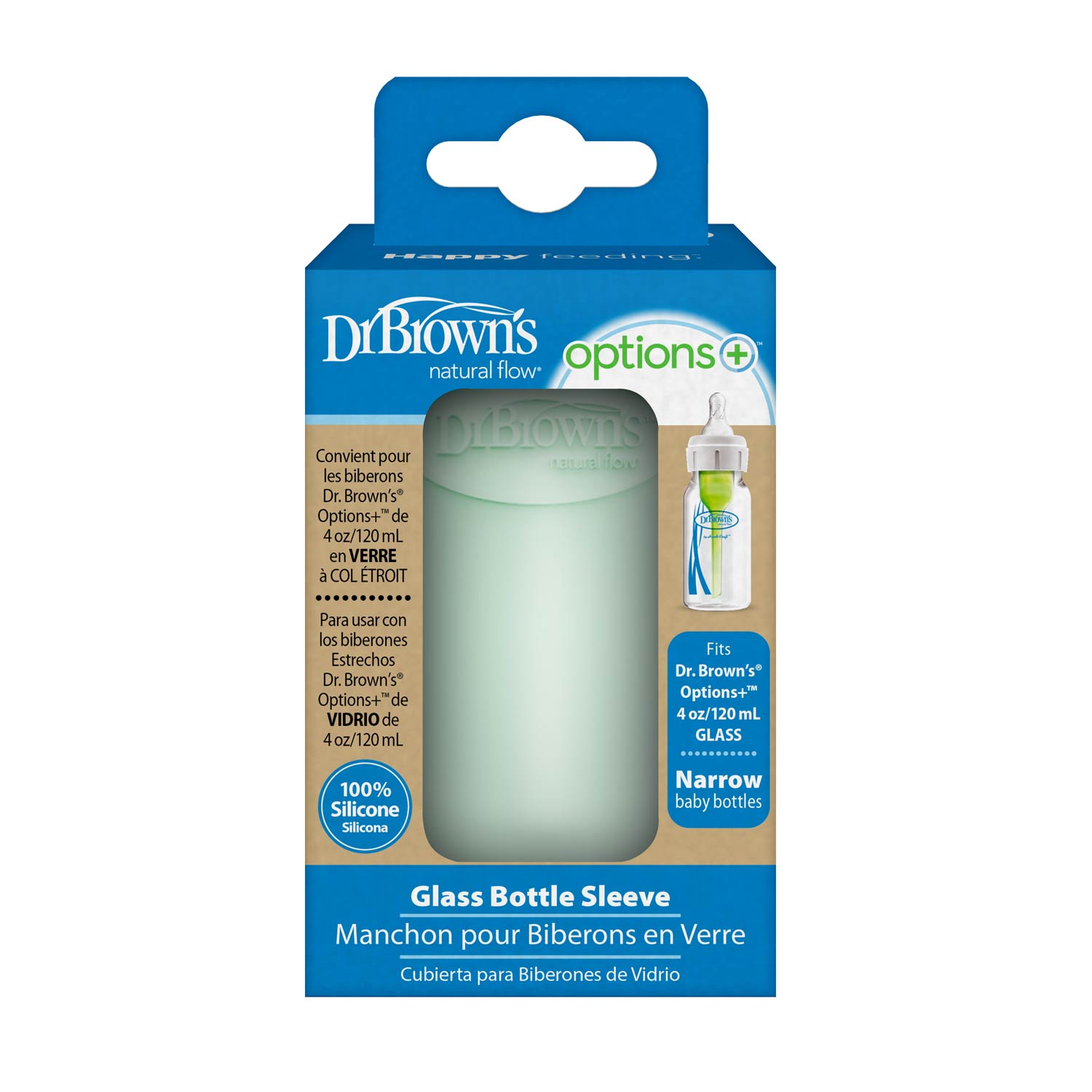 Dr. Brown's Natural Flow® Options+™ Narrow Glass Bottle Silicone Sleeve. Mint. 4oz - Image 2
