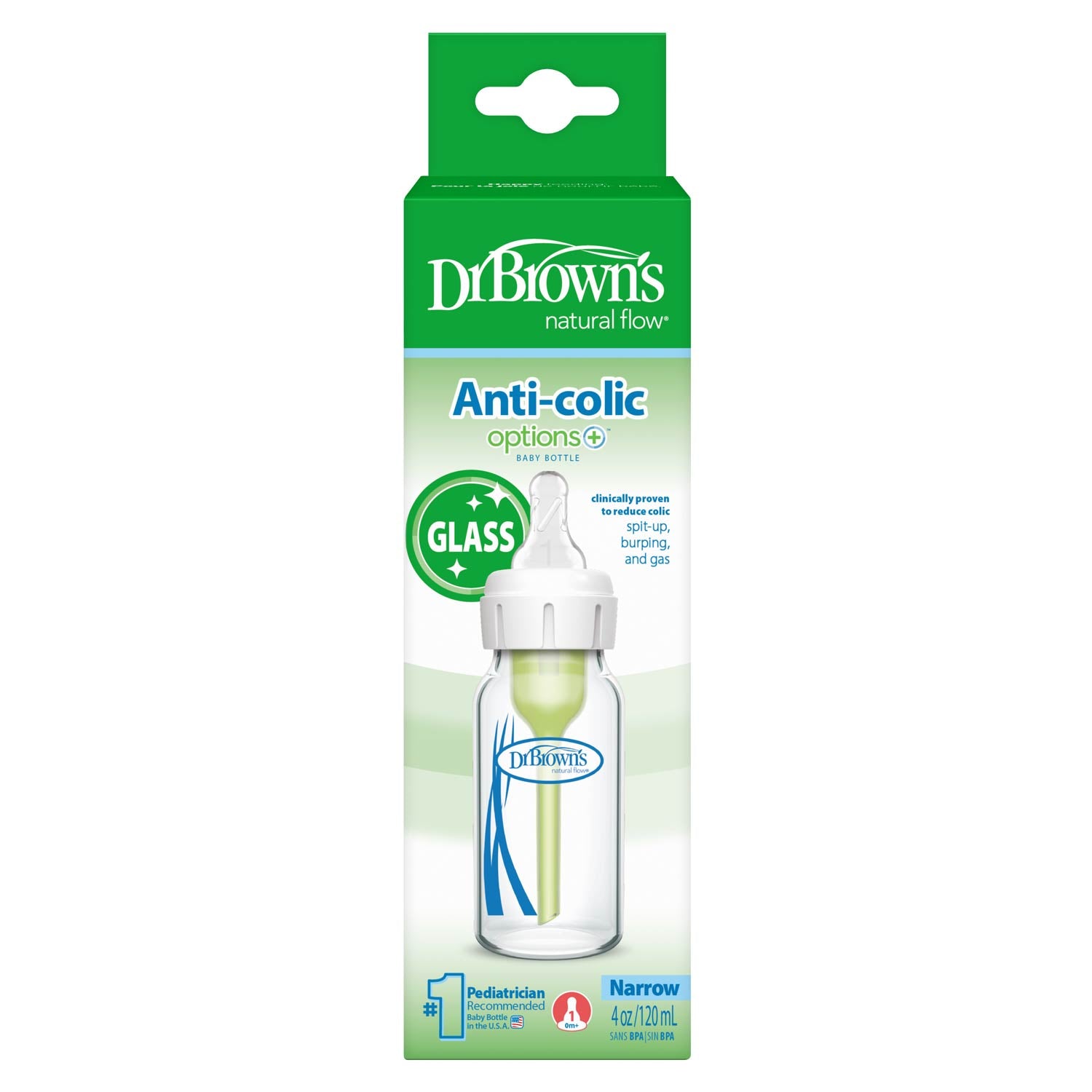 Dr. Brown's Natural Flow Anti-Colic Options+ Narrow Glass Baby Bottle. with Level 1 Slow Flow Nipple - Image 2