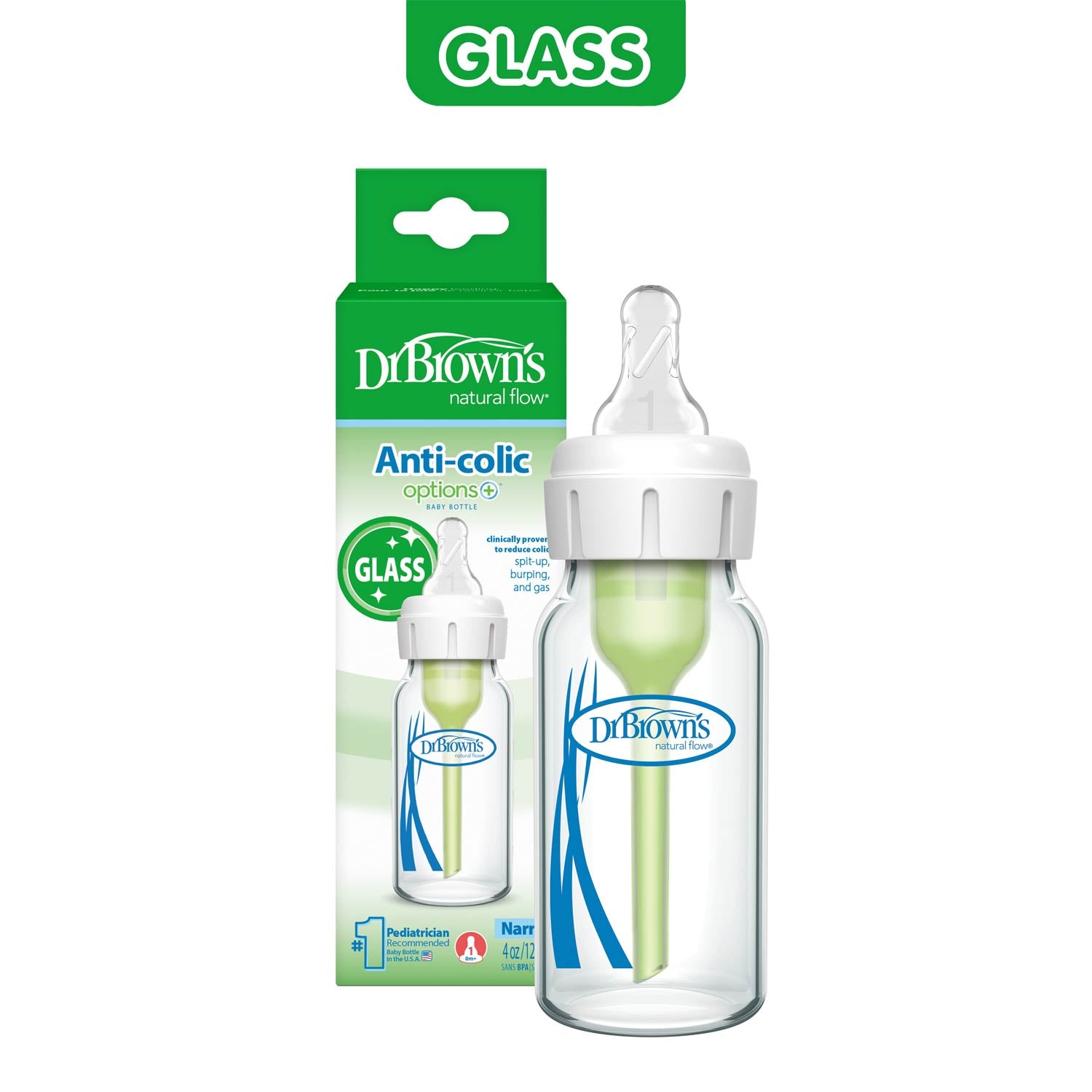 Dr. Brown's Natural Flow Anti-Colic Options+ Narrow Glass Baby Bottle. with Level 1 Slow Flow Nipple - Image 3