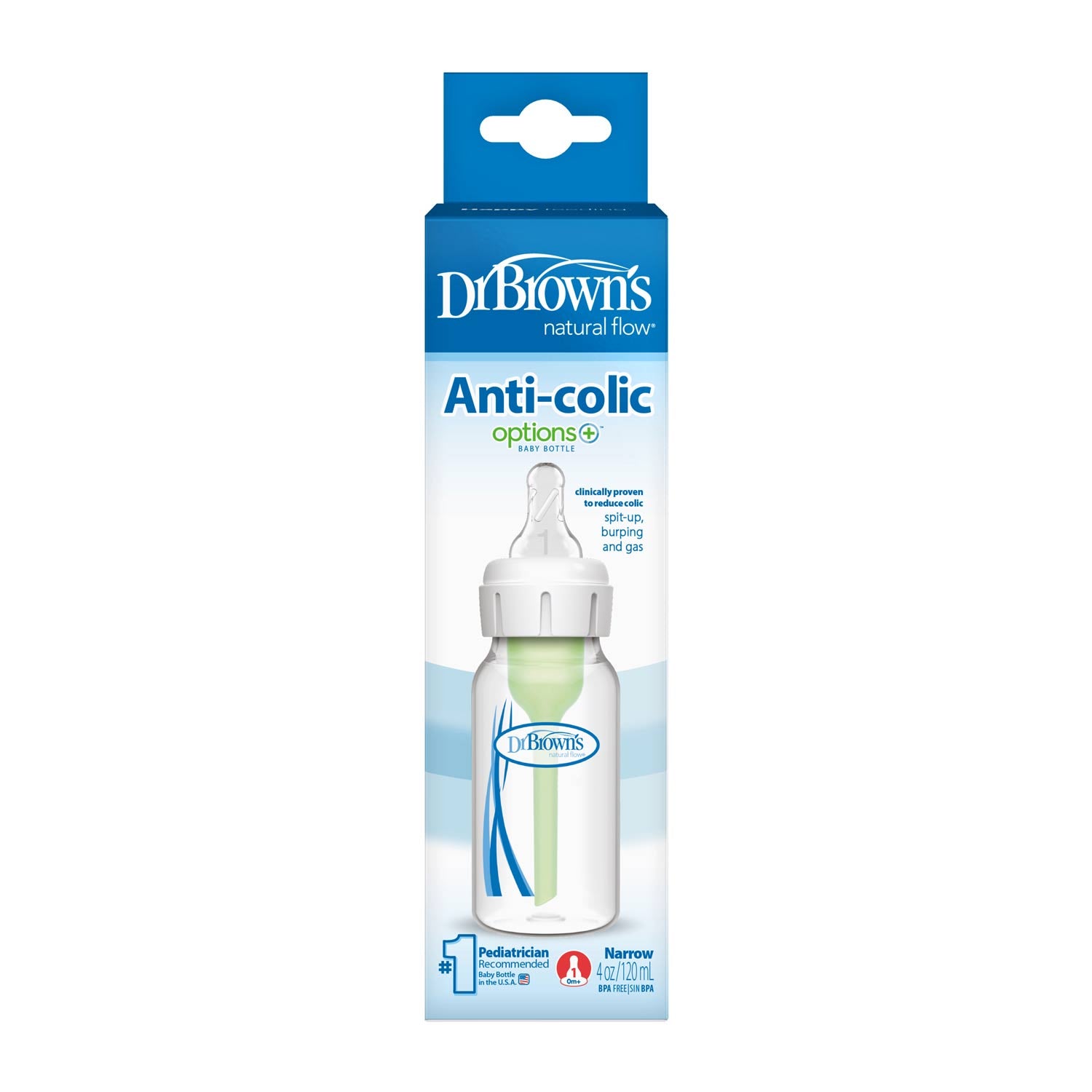 Dr. Brown's Natural Flow Anti-Colic Options+ Narrow Baby Bottle. with Level 1 Slow Flow Nipple - Image 2
