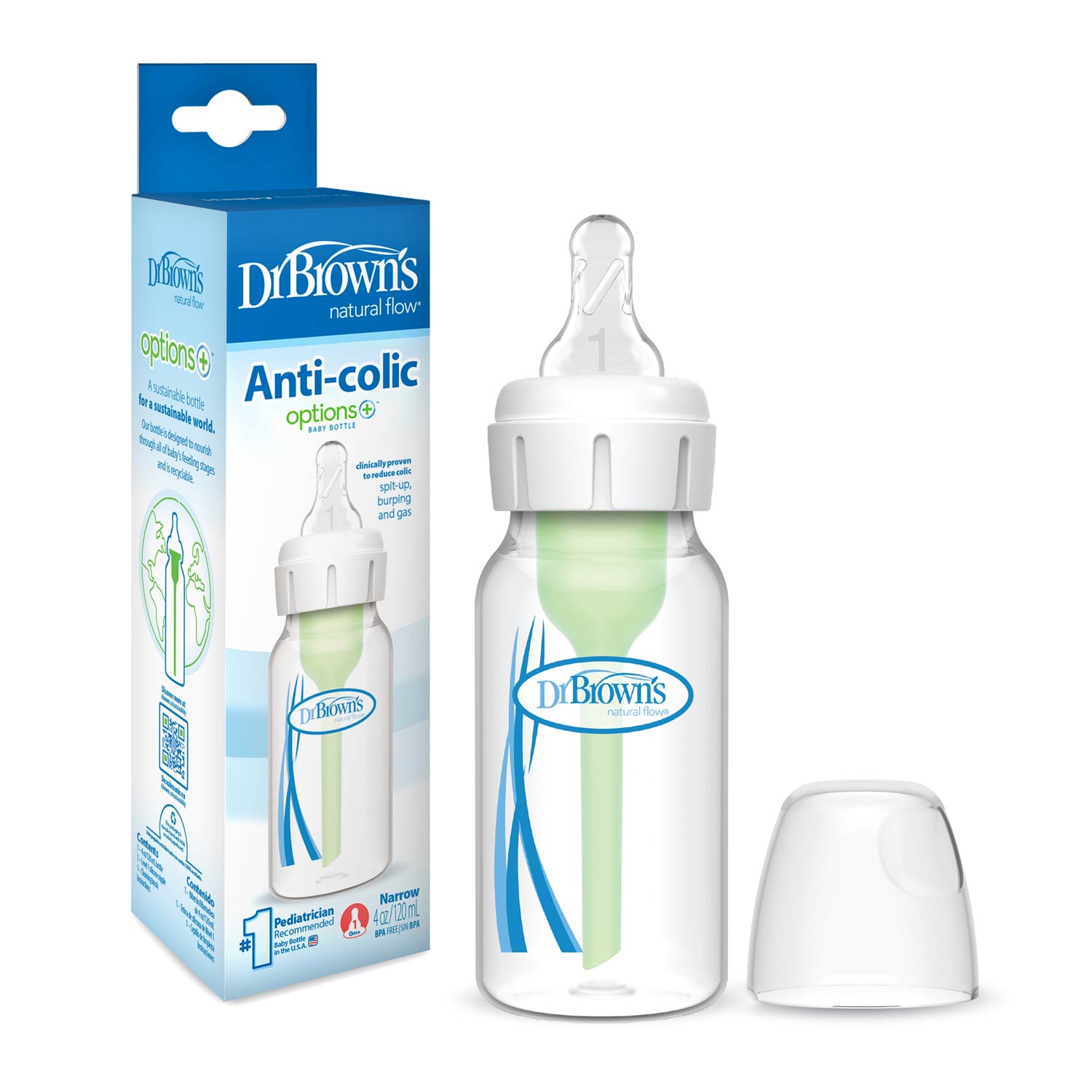 Dr. Brown's Natural Flow Anti-Colic Options+ Narrow Baby Bottle. with Level 1 Slow Flow Nipple - Image 3