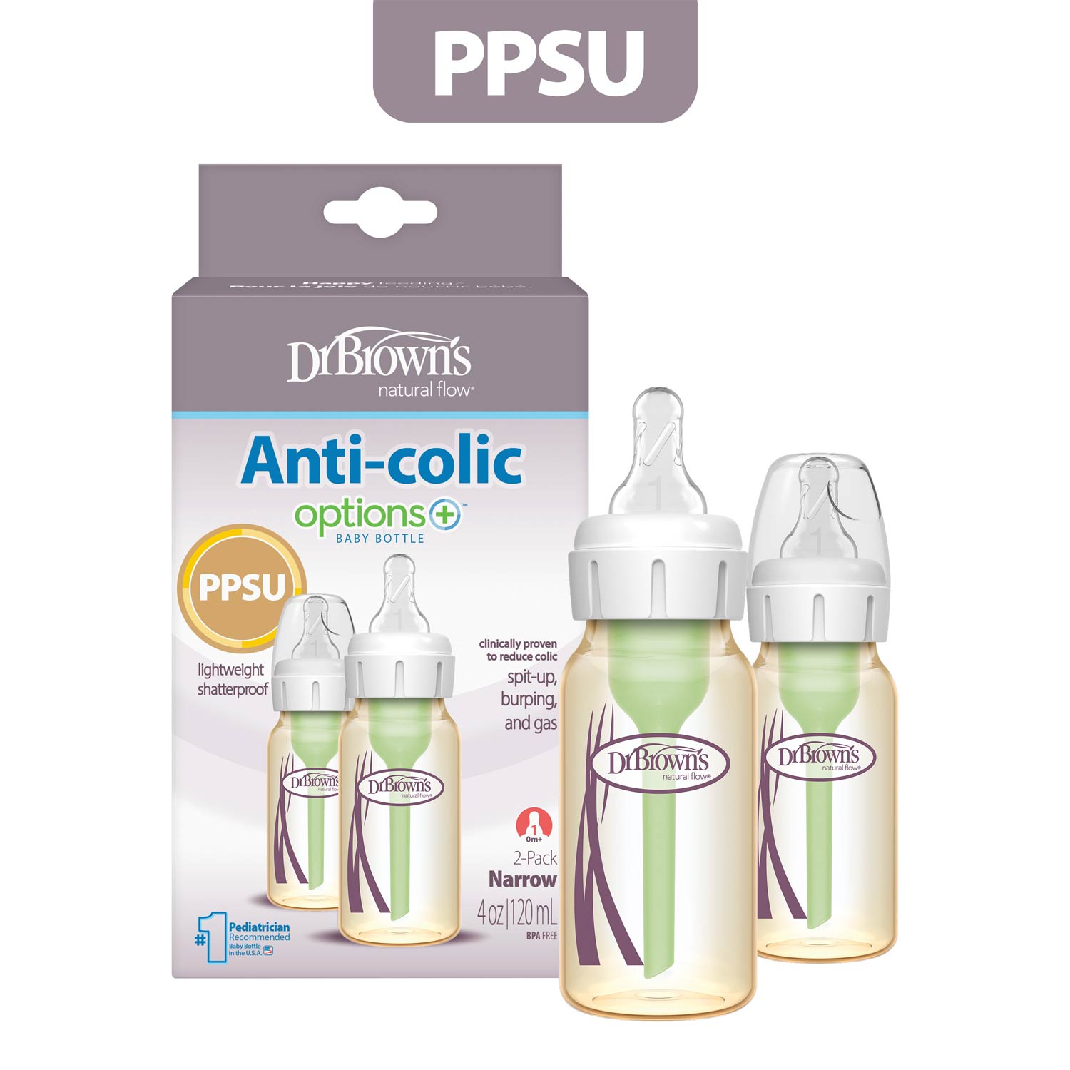Dr. Brown's Anti-Colic Options+™ Narrow PPSU Baby Bottle - Image 2