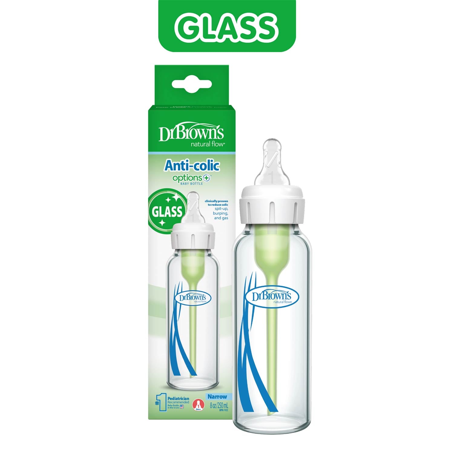 Dr. Brown's Natural Flow Anti-Colic Options+ Narrow Glass Baby Bottle. with Level 1 Slow Flow Nipple - Image 3