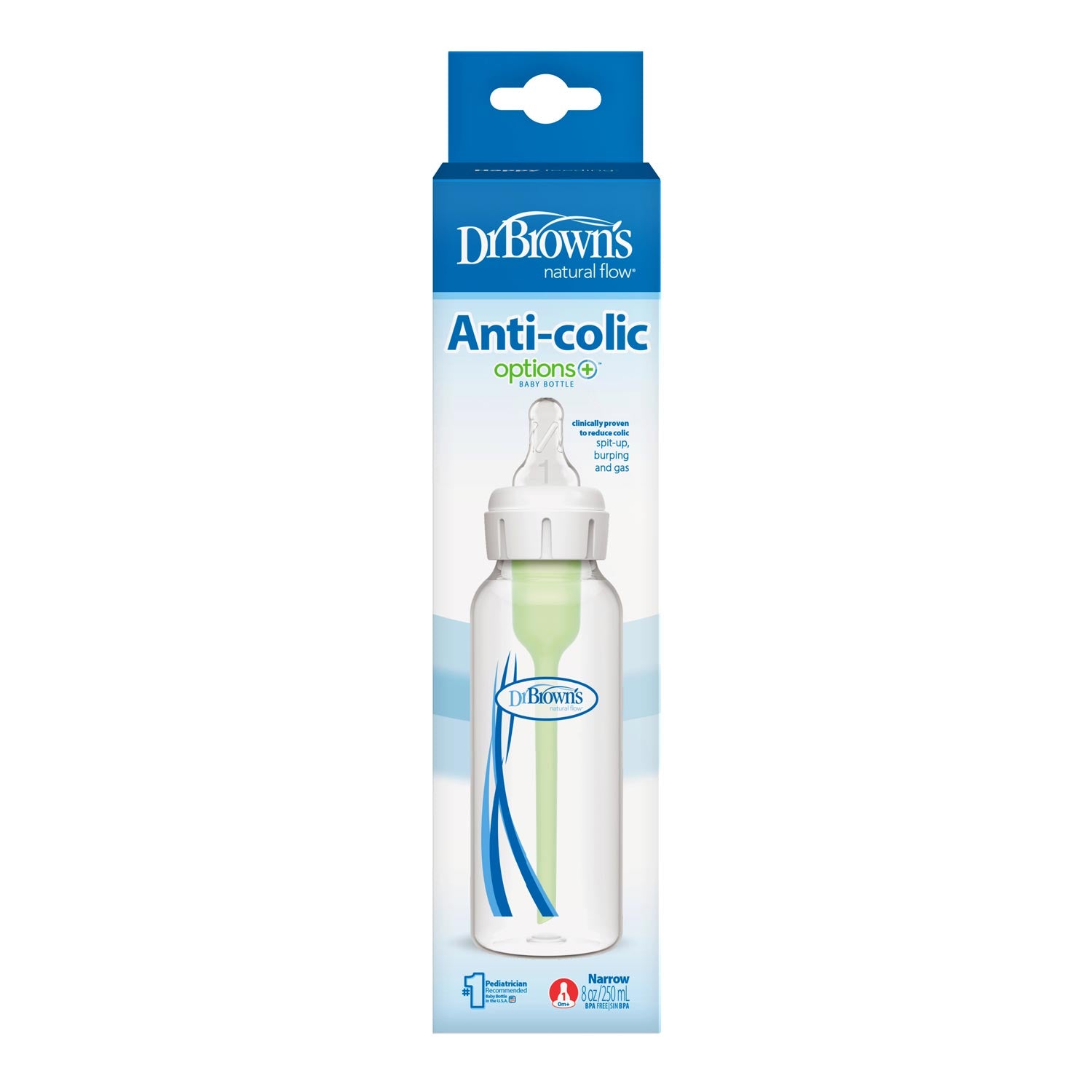 Dr. Brown's Natural Flow Anti-Colic Options+ Narrow Baby Bottle. with Level 1 Slow Flow Nipple - Image 2