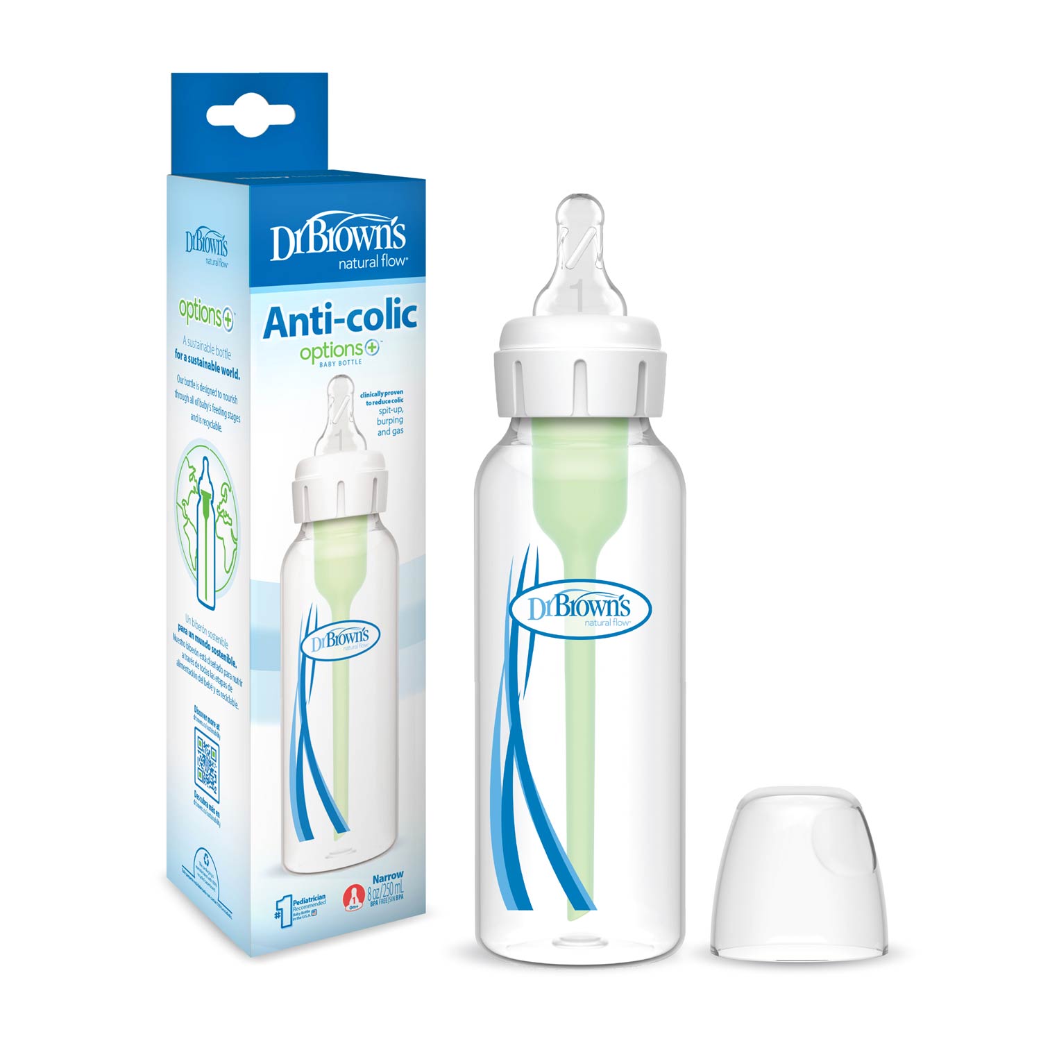 Dr. Brown's Natural Flow Anti-Colic Options+ Narrow Baby Bottle. with Level 1 Slow Flow Nipple - Image 3