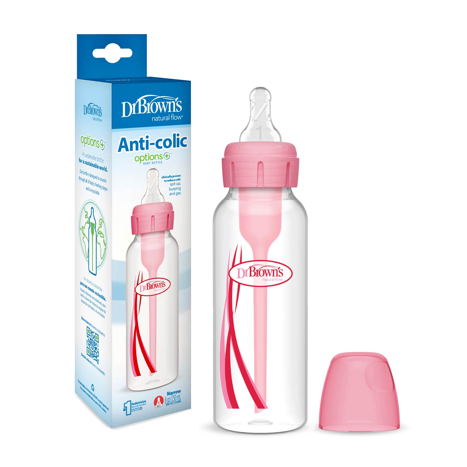 Dr. Brown's Natural Flow Anti-Colic Options+ Narrow Baby Bottle. with Level 1 Slow Flow Nipple - Image 3
