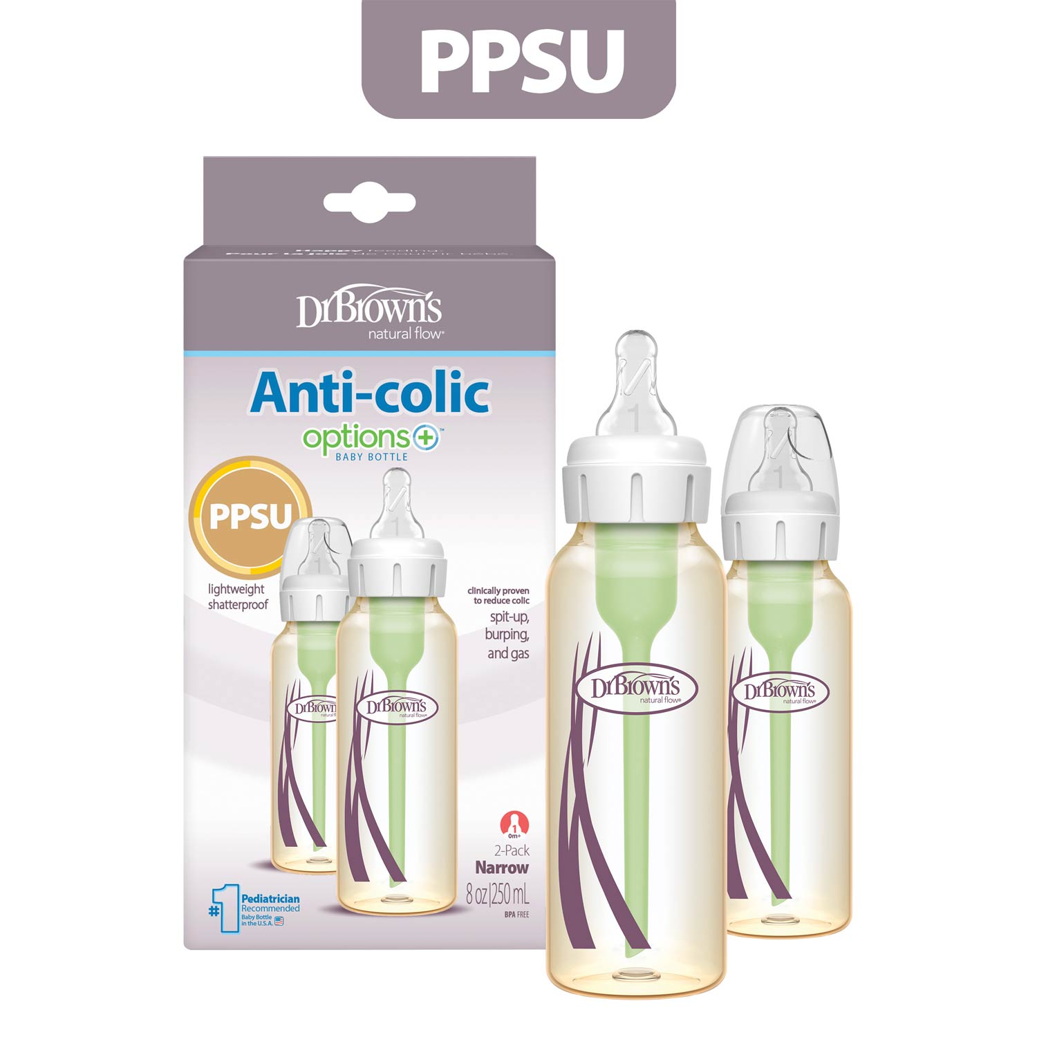 Dr. Brown's Anti-Colic Options+™ Narrow PPSU Baby Bottle - Image 2