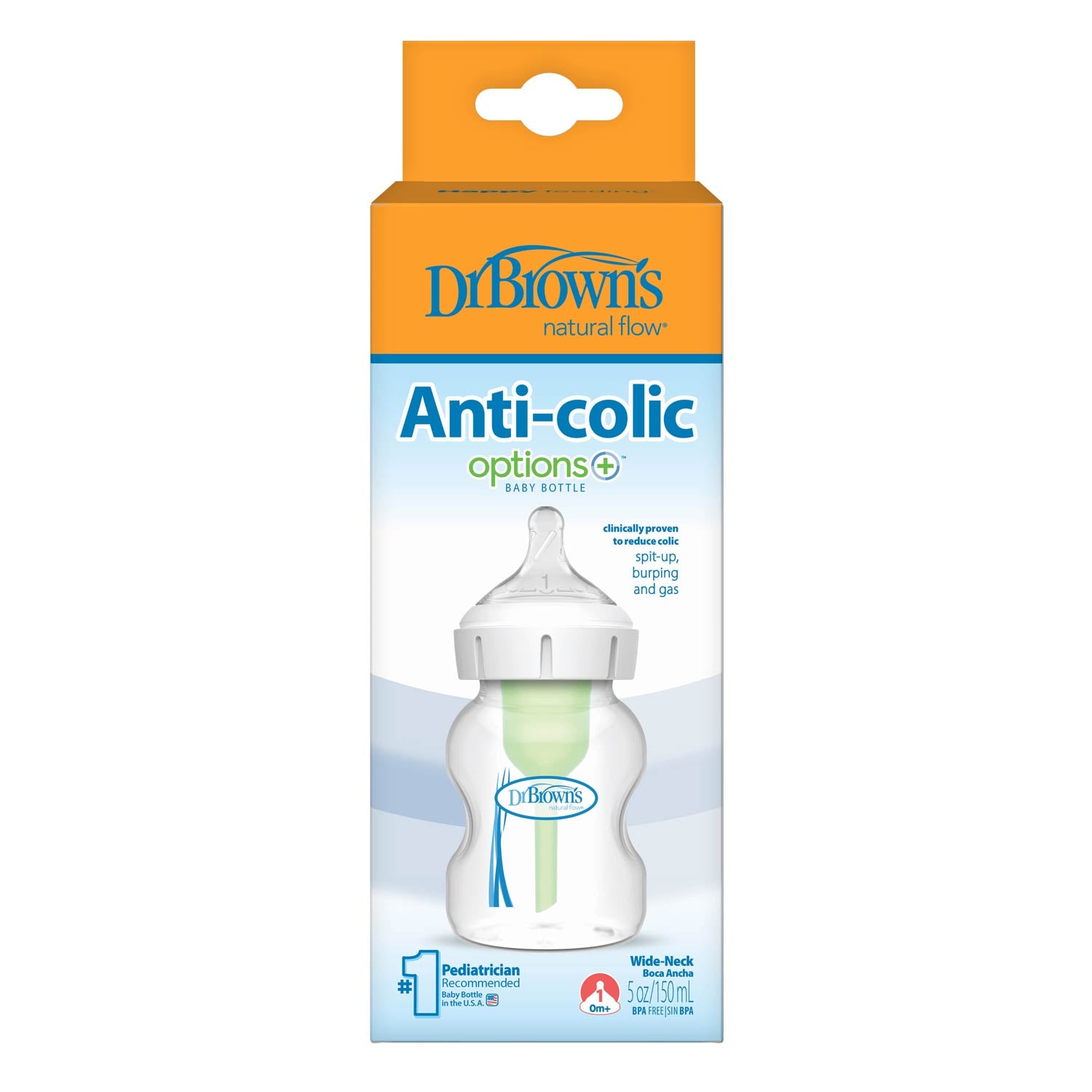 Dr. Brown's Natural Flow Anti-Colic Options+ Wide-Neck Baby Bottle. with Level 1 Slow Flow Nipple - Image 2