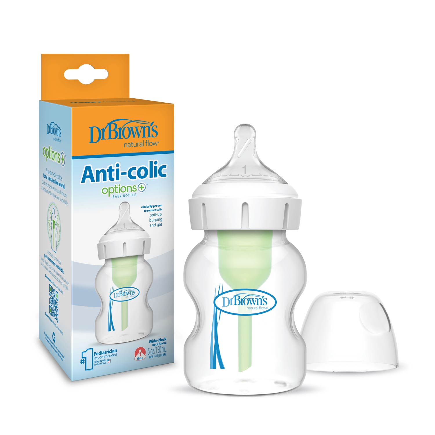 Dr. Brown's Natural Flow Anti-Colic Options+ Wide-Neck Baby Bottle. with Level 1 Slow Flow Nipple - Image 3