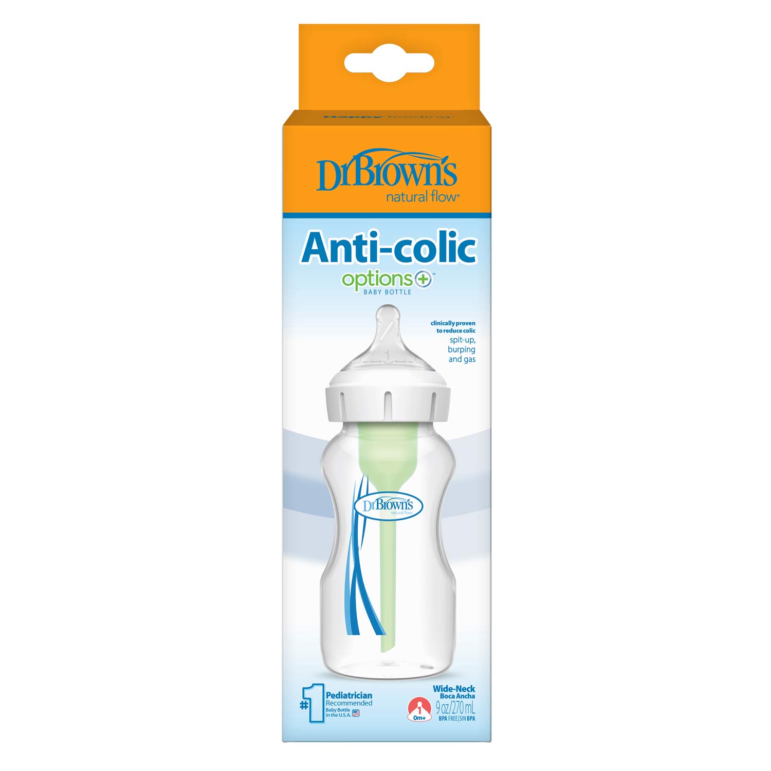 Dr. Brown's Natural Flow Anti-Colic Options+ Wide-Neck Baby Bottle. with Level 1 Slow Flow Nipple - Image 2