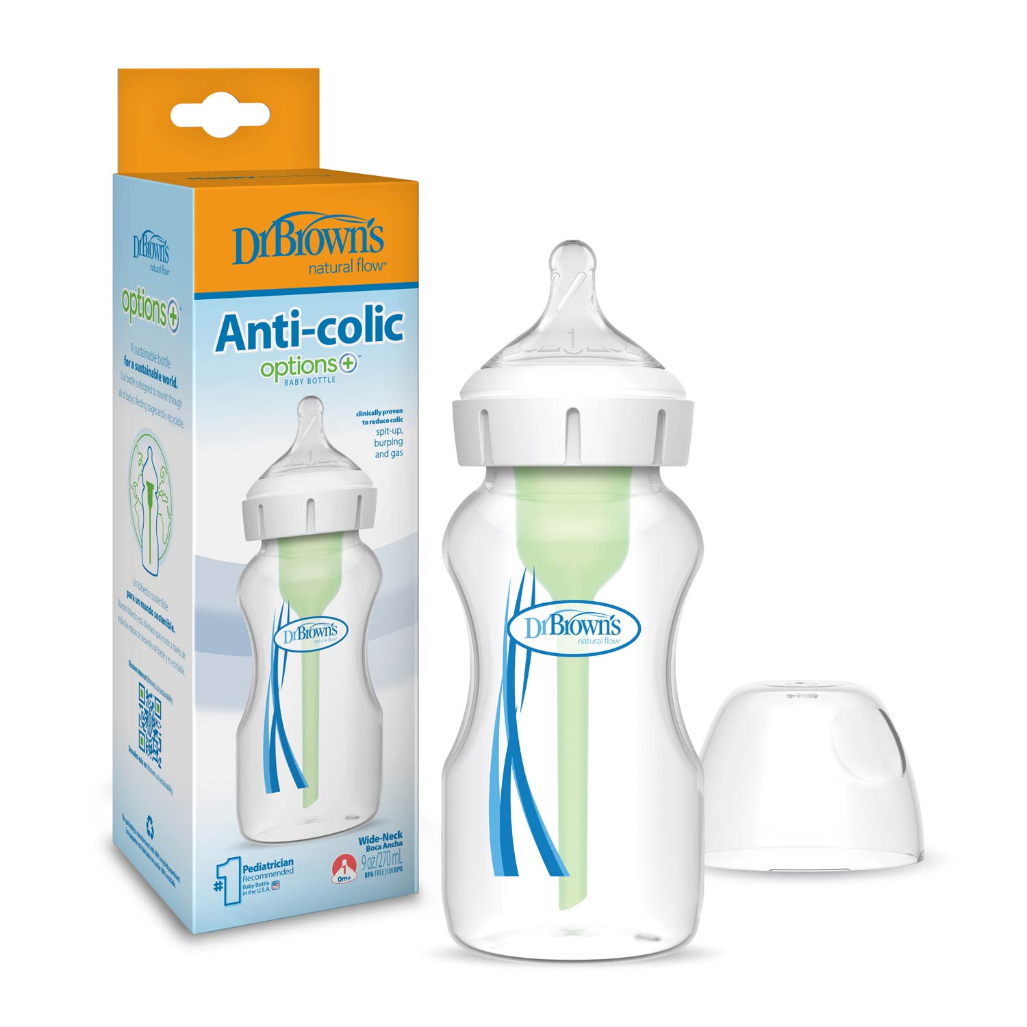 Dr. Brown's Natural Flow Anti-Colic Options+ Wide-Neck Baby Bottle. with Level 1 Slow Flow Nipple - Image 3
