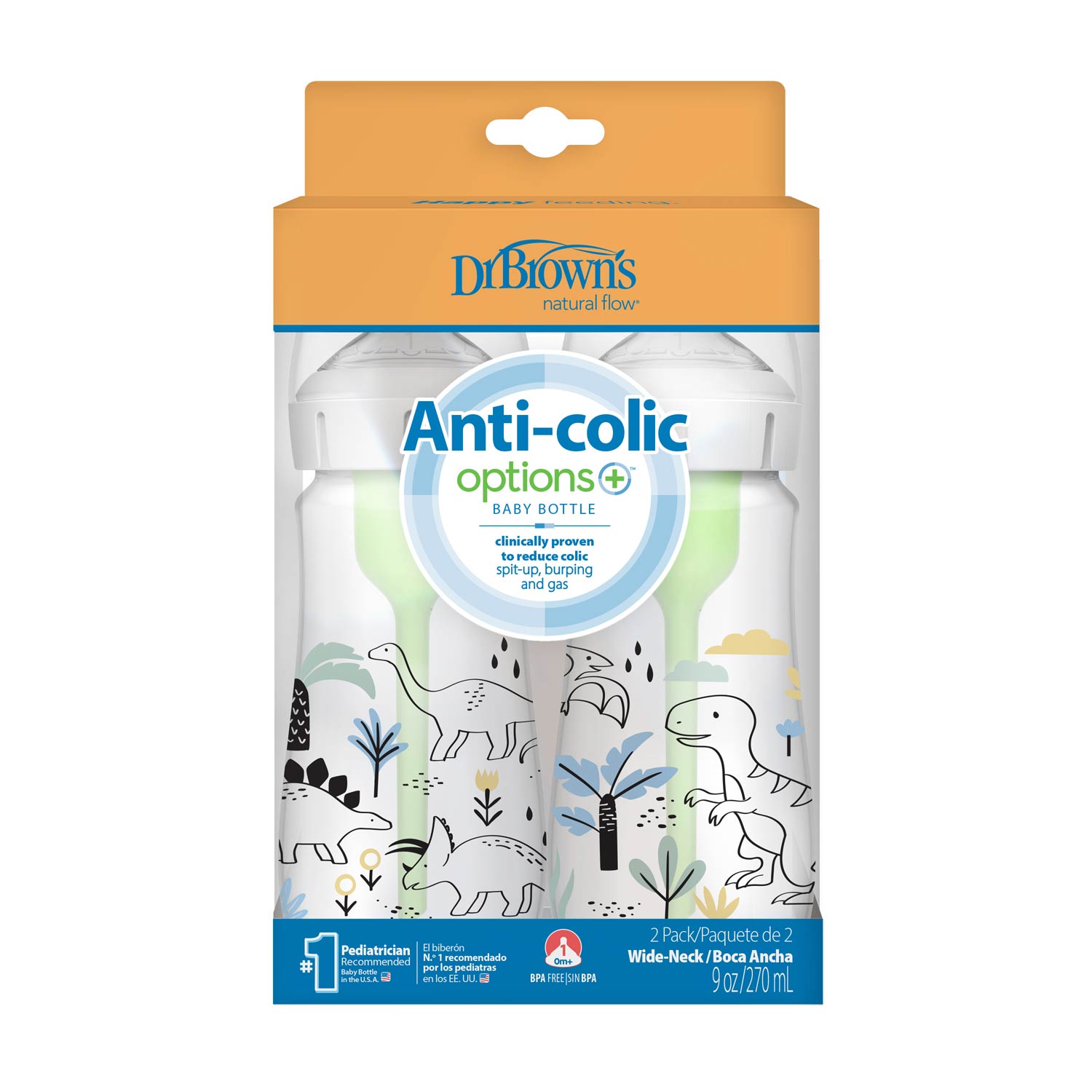 Dr. Brown's Natural Flow Anti-Colic Options+ Wide-Neck Baby Bottle. 9oz/270mL. 2-Pack - Image 2