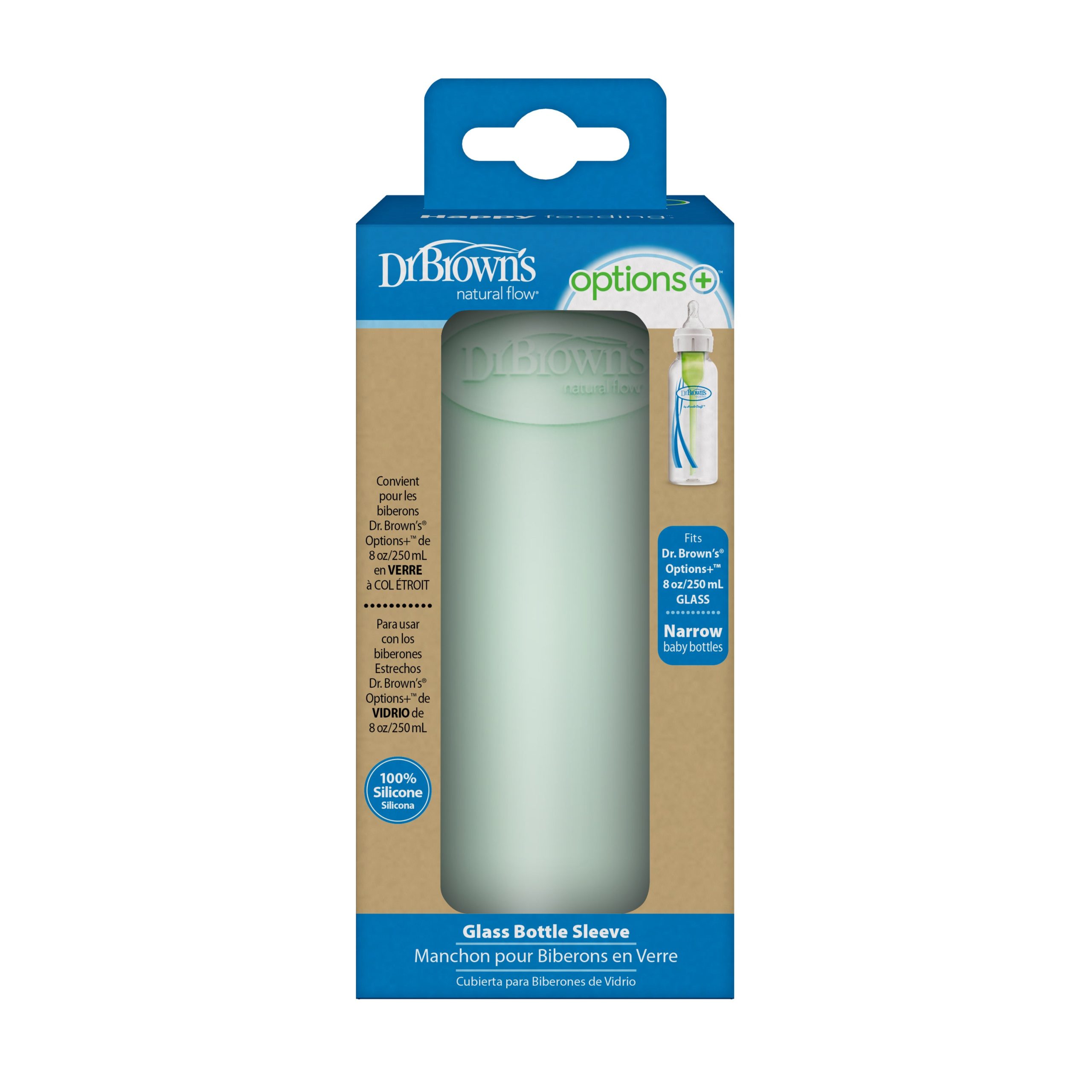 Dr. Brown's Natural Flow® Options+™ Narrow Glass Bottle Silicone Sleeve. Mint. 8oz - Image 2