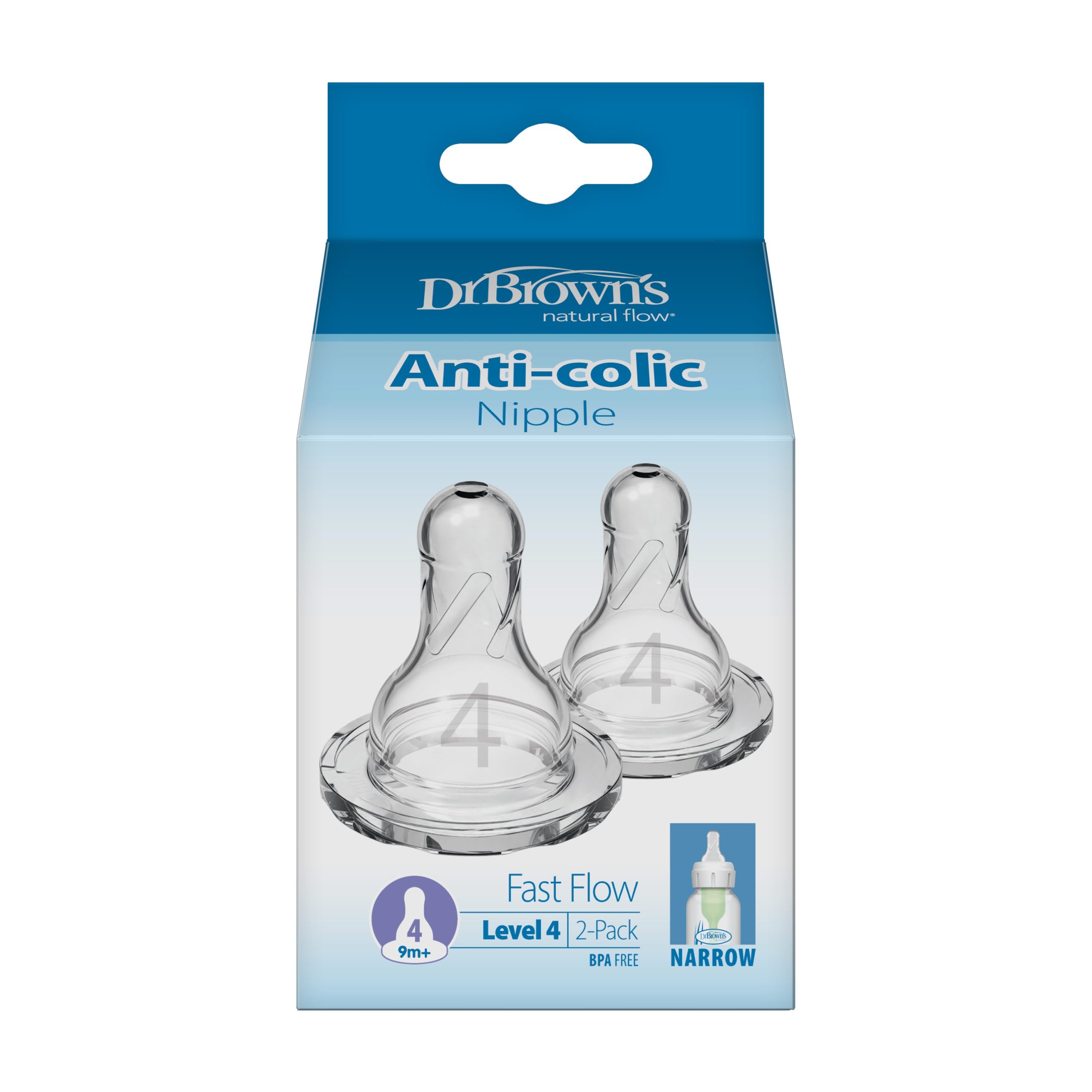 Dr. Brown's Natural Flow Narrow Baby Bottle Silicone Nipple. Level 4. 2-Pack - Image 2