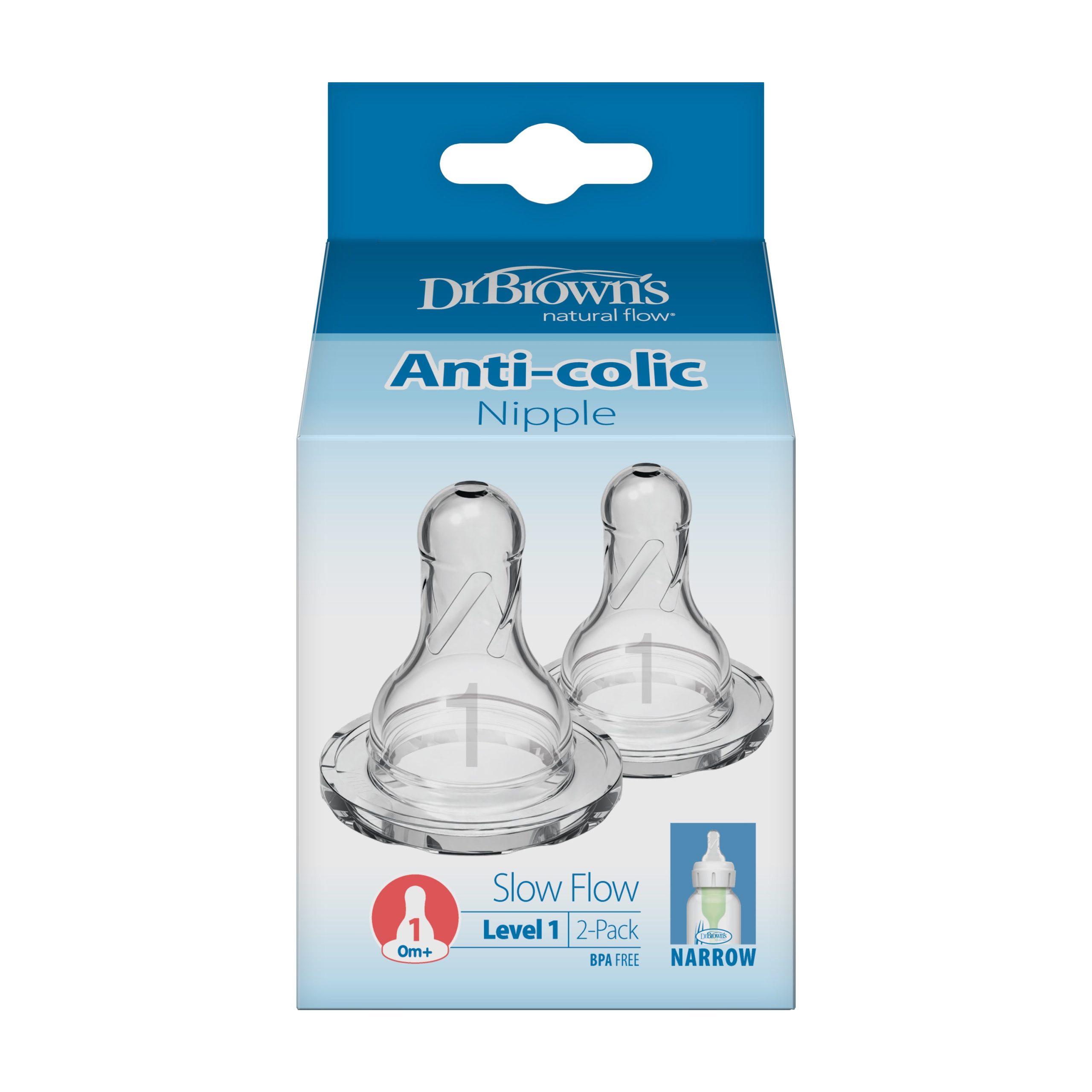 Dr. Brown's Natural Flow Narrow Baby Bottle Silicone Nipple. Level 1. 2-Pack - Image 2