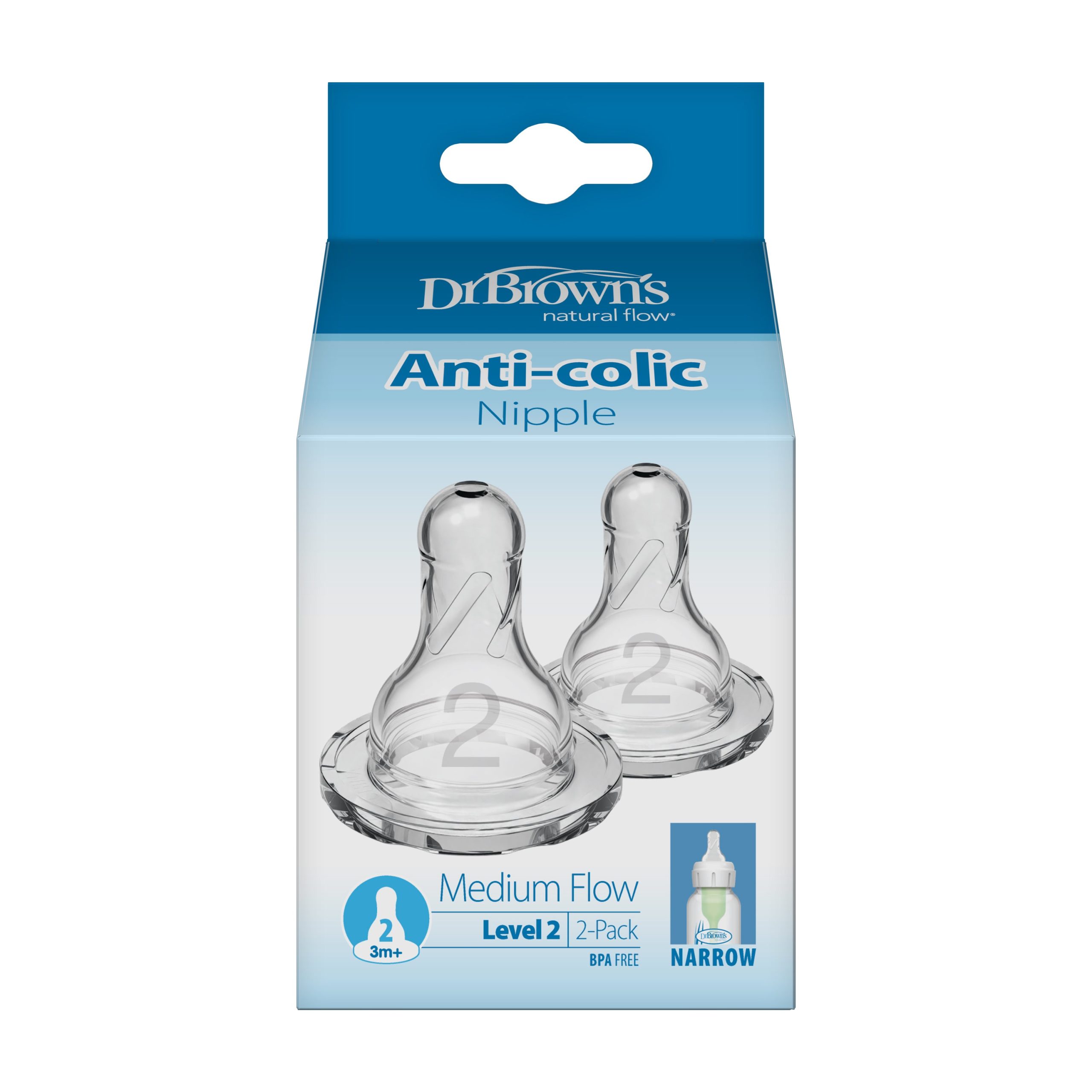 Dr. Brown's Natural Flow Narrow Baby Bottle Silicone Nipple. Level 2. 2-Pack - Image 2