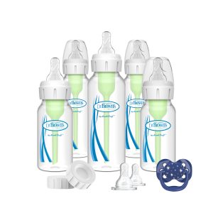 Dr. Brown's Natural Flow® Anti-Colic Options+™ Narrow Baby Bottle Gift Set with Advantage™ Pacifier. and Bottle Travel Caps