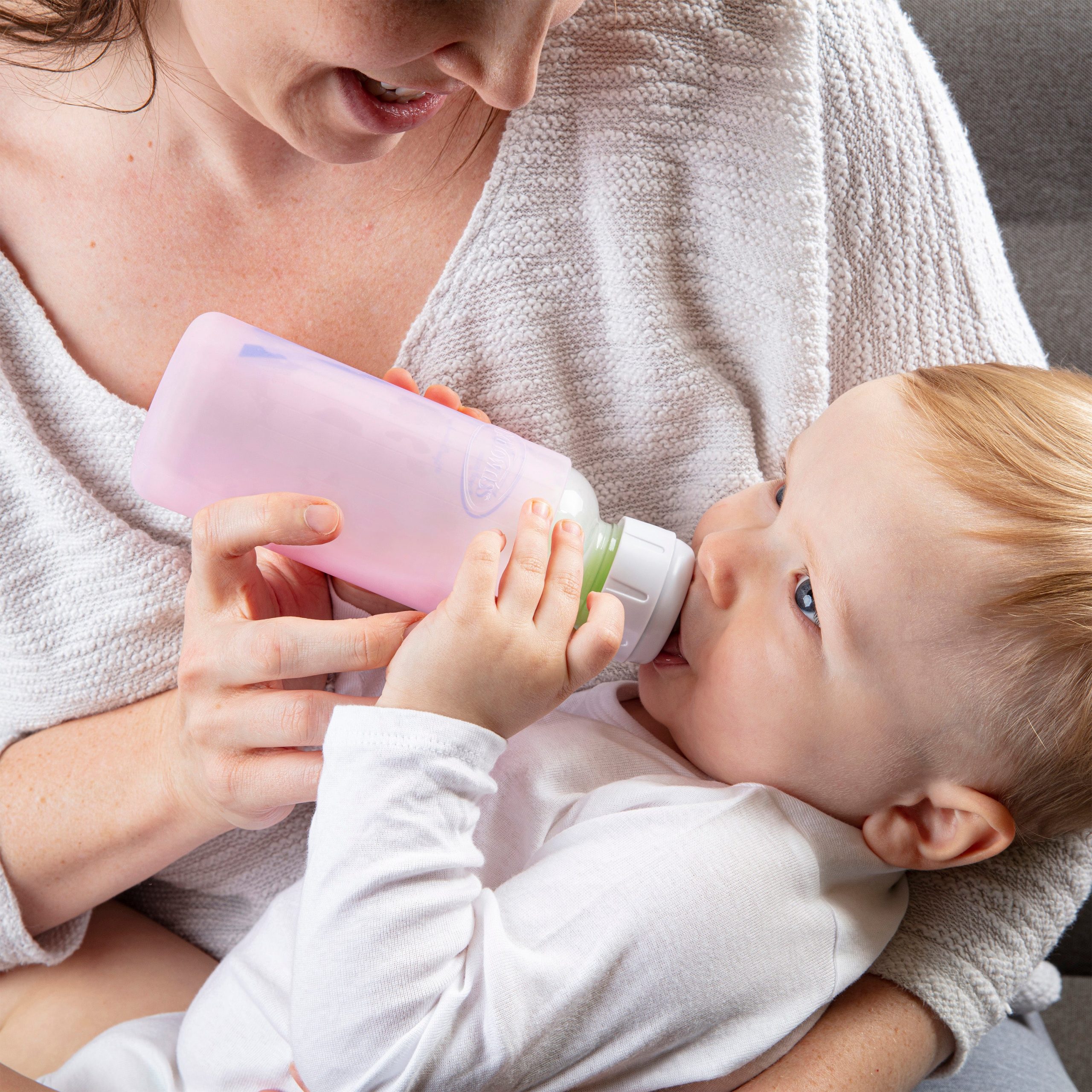 Dr. Brown's Natural Flow® Options+™ Narrow Glass Bottle Silicone Sleeve. Pink. 8oz - Image 3