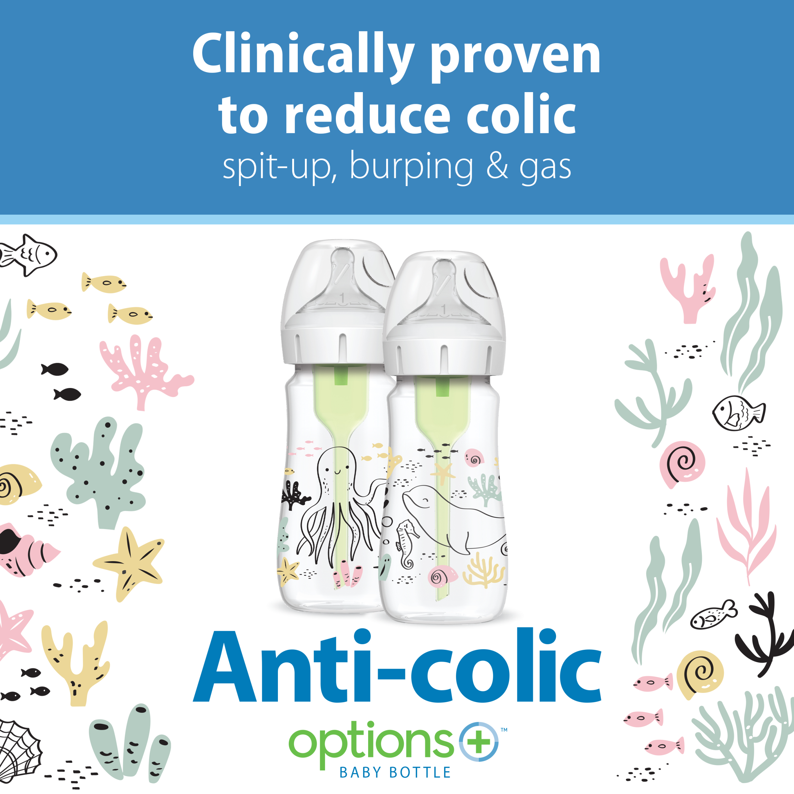 Dr. Brown's Natural Flow Anti-Colic Options+ Wide-Neck Baby Bottle. 9oz/270mL. 2-Pack - Image 4